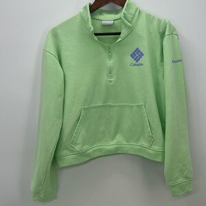Columbia Quarter Zip Cropped Sweatshirt, green, size Largw